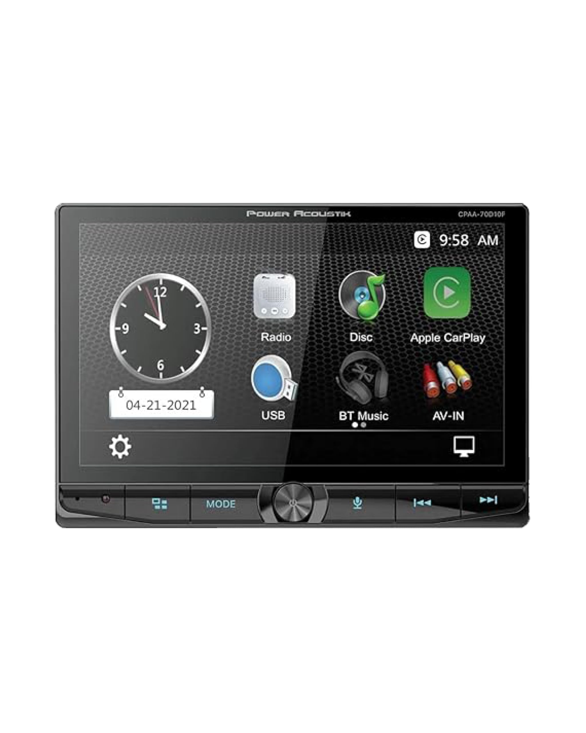 Power AcoustikCPAA-70D10F Apple Car Play - Android Auto Double Din Car Stereo Receiver, 10.6" Floating Multimedia Receiver, Touchscreen DVD Auto Radio