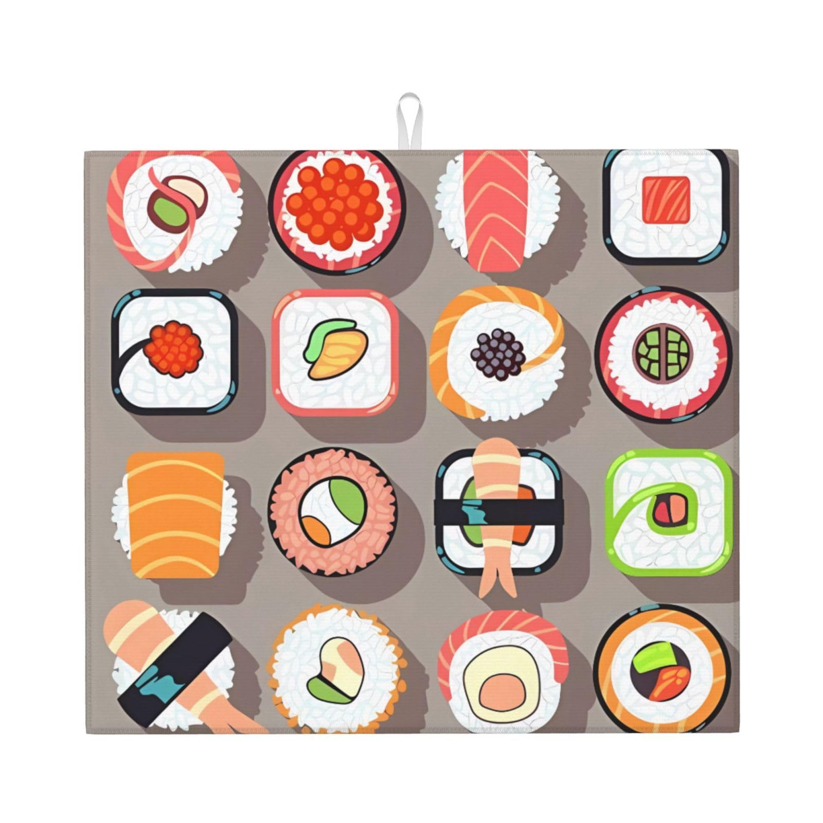 Yyhwhjde Black Many Sushi Food Prints Kitchen Drying Mat – Absorbent Dish Throw For Countertop, Non-Slip Layer With Vibrant Prints, Ideal For Housewarming