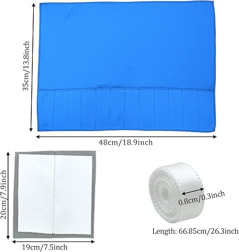 Vista 2 de 4 bolsas de almacenamiento plateadas, protectores y organizadores de tela antibress con 2 paños de limpieza plateados para utensilios de cucharadita