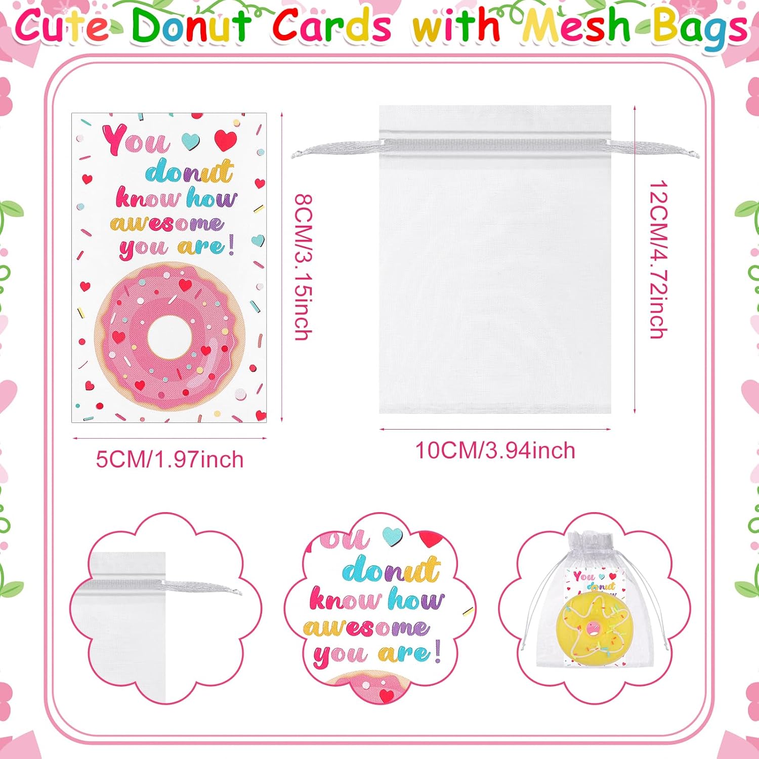 24 Sets Funny Donut Stress Balls with You Donut Know How Awesome You Are Cards Organza Bag Donut Teacher Employee Appreciation Gifts Bulk for Classroom Rewards Birthday Party Decor Emotional Support
