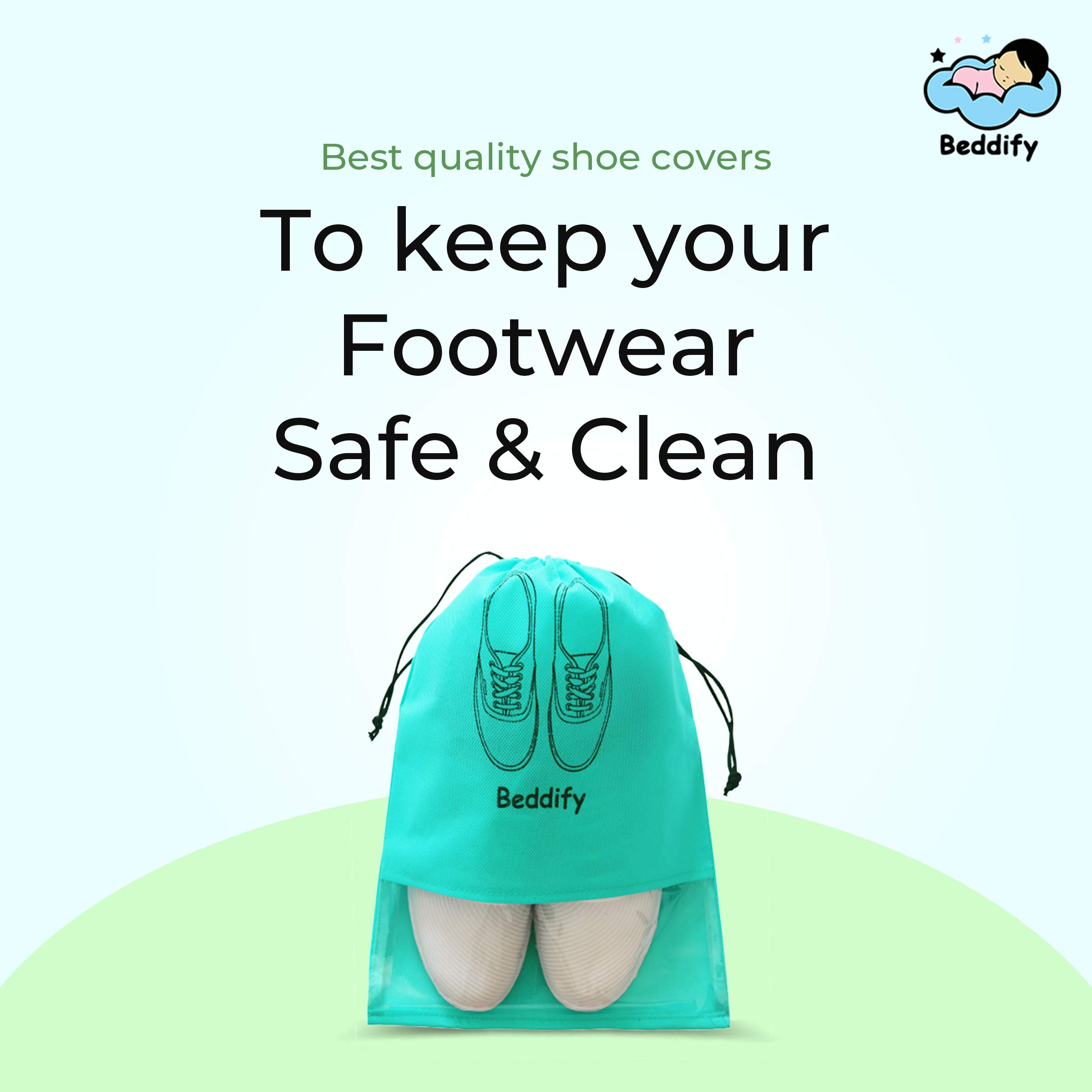Beddify Non Woven Synthetic Portable Pouch Footwear Organizer Durable Travel Shoe Cover - Set of 12 (12 X 16 Inch, Aqua Blue)