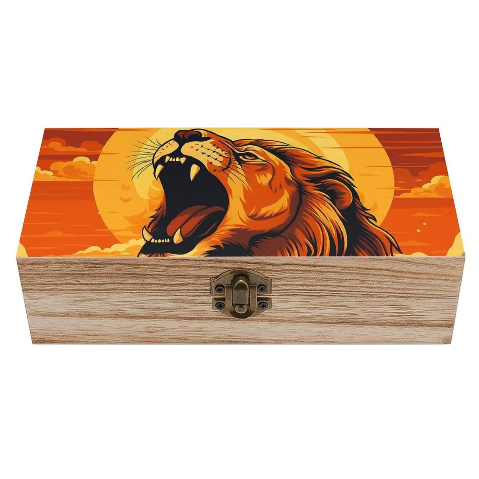 Oudrspo Majestic Roaring Lion Retro Wooden Storage Box Keepsake Jewelry Decorative Art Storages Box Gift Boxs