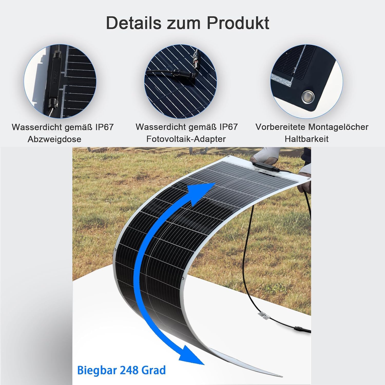 Solarpanel-Kit Flexibel 100W 12V Monokristallines Solarmodul+20A 12V/24V Solarladeregler+Solarkabel, Solaranlage Komplettset 12v für Wohnwagen, Wohnmobil, Boot Camper Autodach Balkon