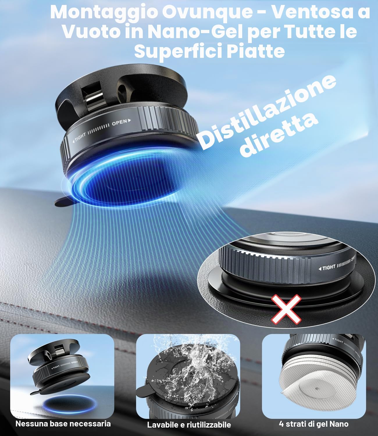 CloudValley Caricatore Wireless Auto 15W con Supporto Magnetico e Ventosa in Gel, Stand Pieghevole 360°, Porta Cellulare, Compatibile con MagSafe iPhone 17/16/15/14/13/12
