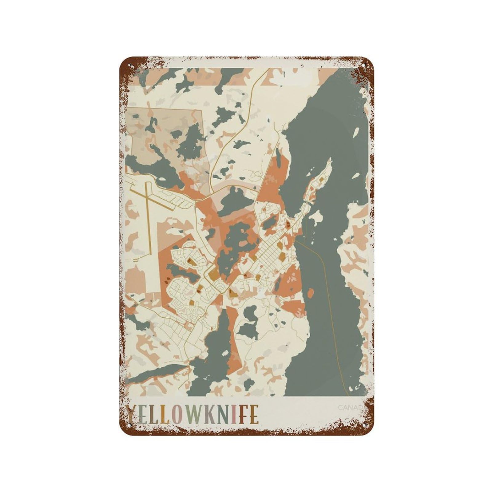 xiaoxiaoshen Yellowknife Map Canada Boho Wall Decor Art Metal Tin Poster Modern Home Decor Art Home Bar Shop Decorations Vintage Sign 30x20cm