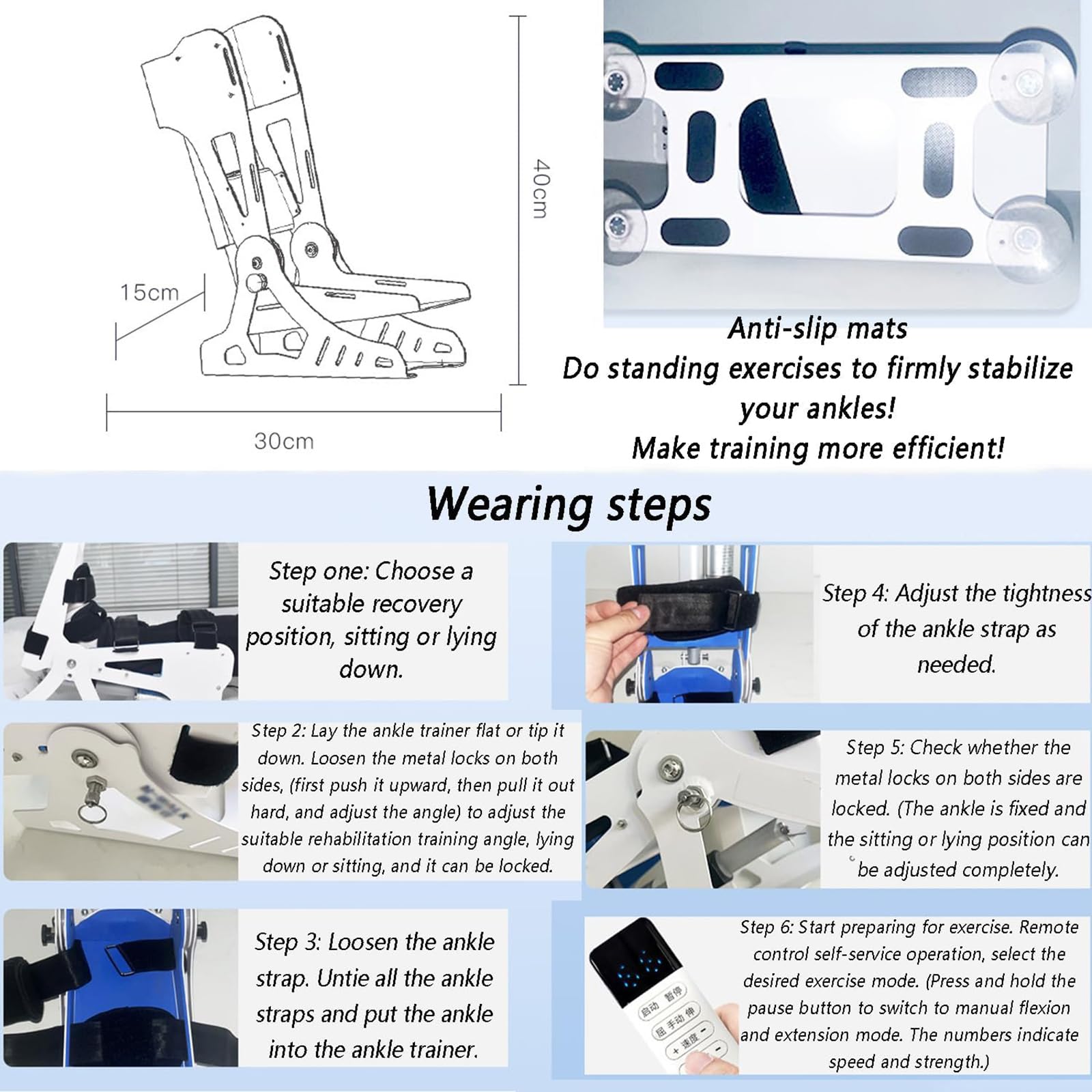 Entrenador De Tobillo Eléctrico, Dispositivo De Entrenamiento De Rehabilitación De Tobillo Con Control Remoto, Plantarflexión 0-45 ° + Dorsiflexión 0-50 °, Modo Manual O Pasivo, Para Caída Del Pie