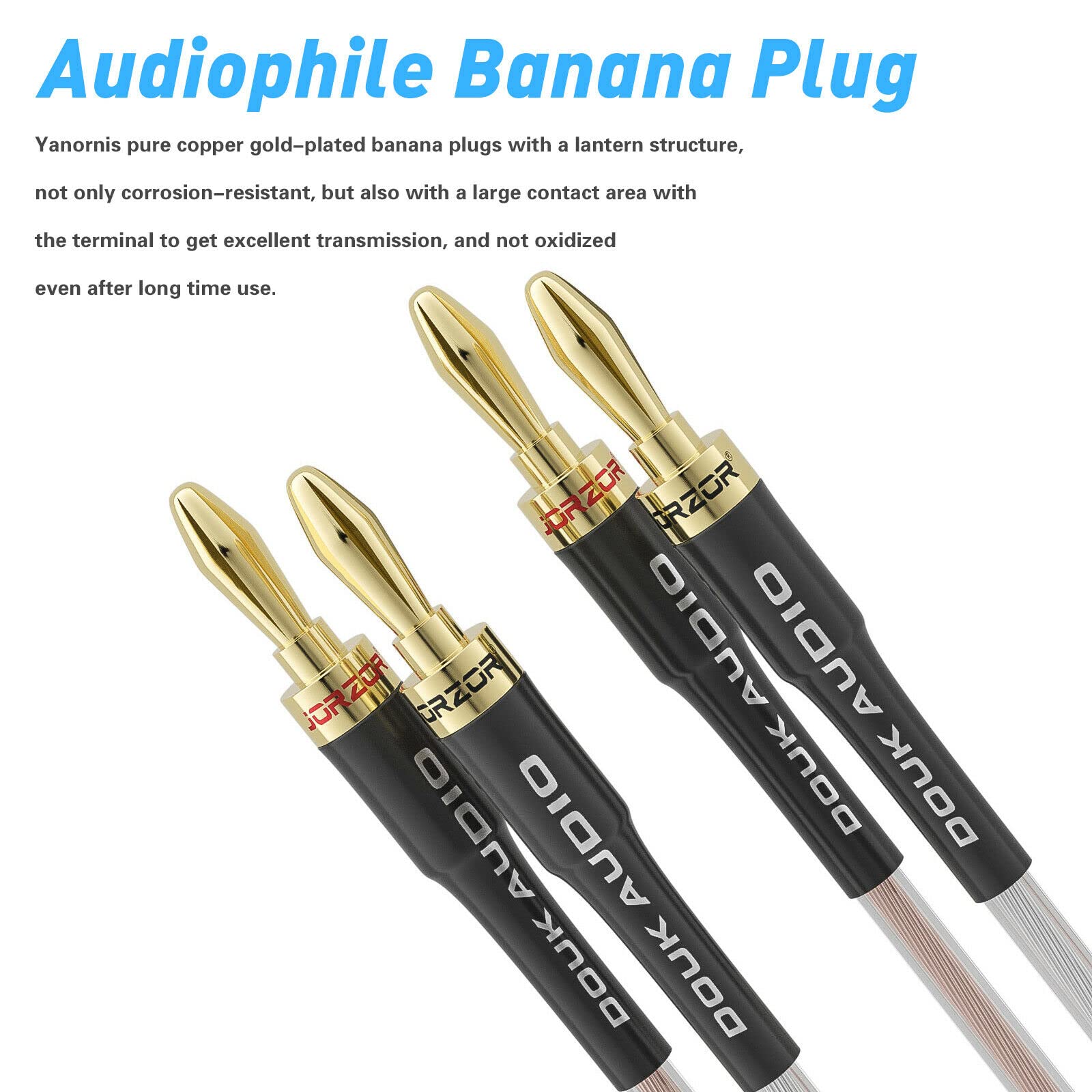 Cavi Piatti Per Altoparlanti 16/2 Con Connettori A Banana Placcati Oro 24K - 1,2 Mt - Rame OFC Polarità Gialla