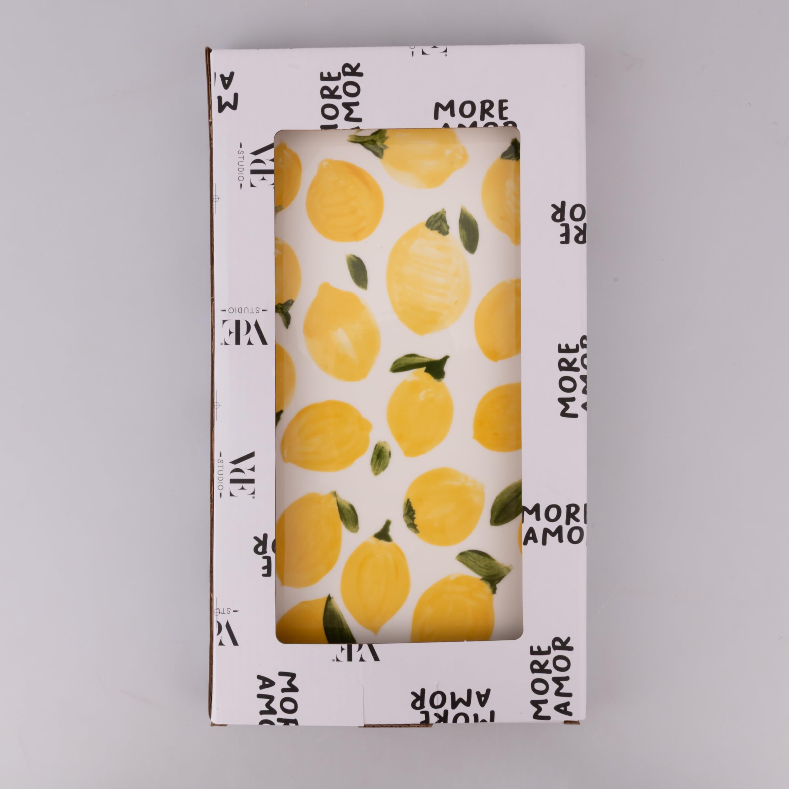 Lot de 4 assiettes rectangulaires en porcelaine 31,6 x 16,8 cm, citrons, Fruit Life