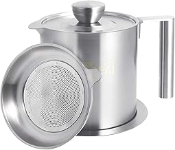 YIEZI 1.2 L/1.3 Quart Oil Storage Pot Grease Keeper, SUS304 Stainless Steel Grease Strainer and Container for Bacon Fat, Kitchen Cooking or Frying Oil