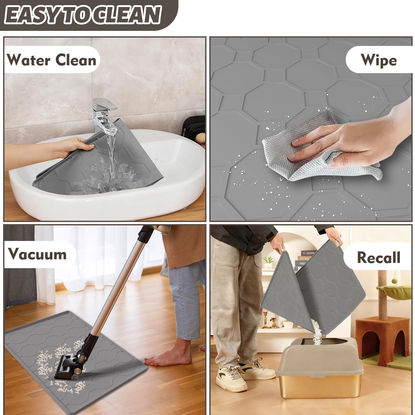 Tappetino per lettiera per gatti 71 x 56 cm, materiale in morbido silicone, facile da pulire, impermeabile, antiscivolo, tappetino resistente per interni e giardino