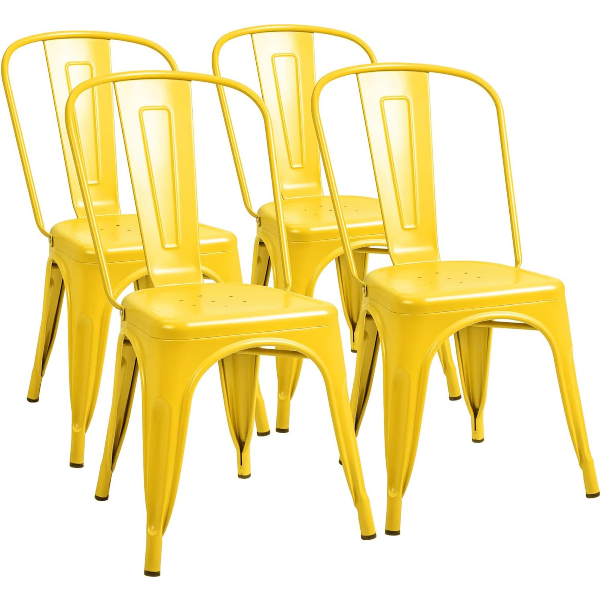 Metal Dining Chair Indoor Outdoor Use Stackable Classic Trattoria Chair Chic Dining Bistro Cafe Side Metal Chairs Set of 4 (Yellow)