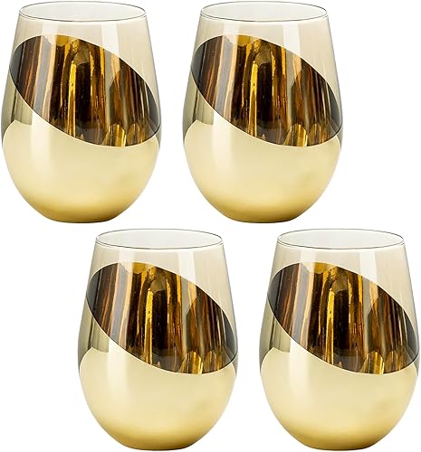 MyGift Juego de copas de vino sin tallo de latón moderno, juego de 4 copas de vino tinto