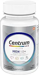 Centrum Multivitamínico prata para homens 50 Plus, suplemento multimineral, vitamina D3, vitaminas B e zinco, sem glúten, ingredientes não OGM, auxilia na memória e cognição em adultos mais velhos -