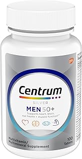 Centrum Multivitamínico de plata para hombres 50 Plus, suplemento multimineral, vitamina D3, vitaminas B y zinc, sin gluten, ingredientes sin OMG, apoya la memoria y la cognición en adultos mayores,