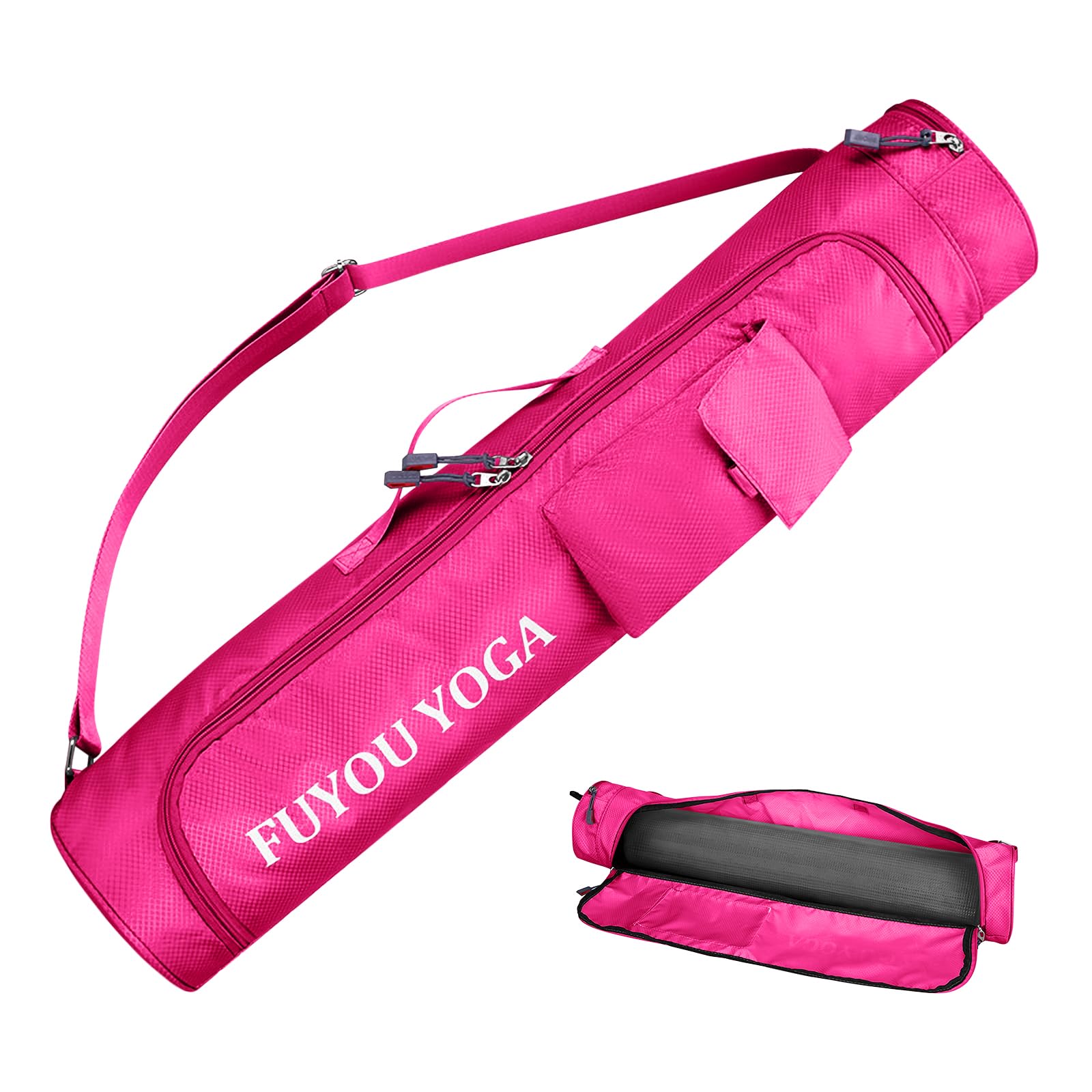 Yoga Mat Bag for Women, Multi-Functional Yoga Bag Tote & Pilates Bag, Yoga Mat Carrier Gym Bag with Adjustable Strap, Lightweight Durable Yoga Mat Bags for Yoga, Pilates, Gym Workouts (Hot pink, S)