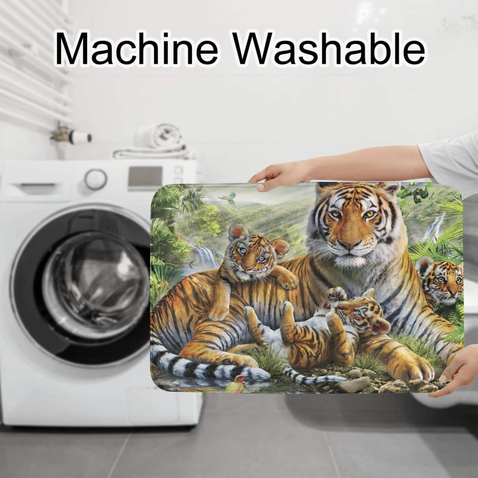 Danlim Lot de 3 tapis antidérapants pour salle de bain, super absorbants, lavables en machine, motif tigre de la jungle
