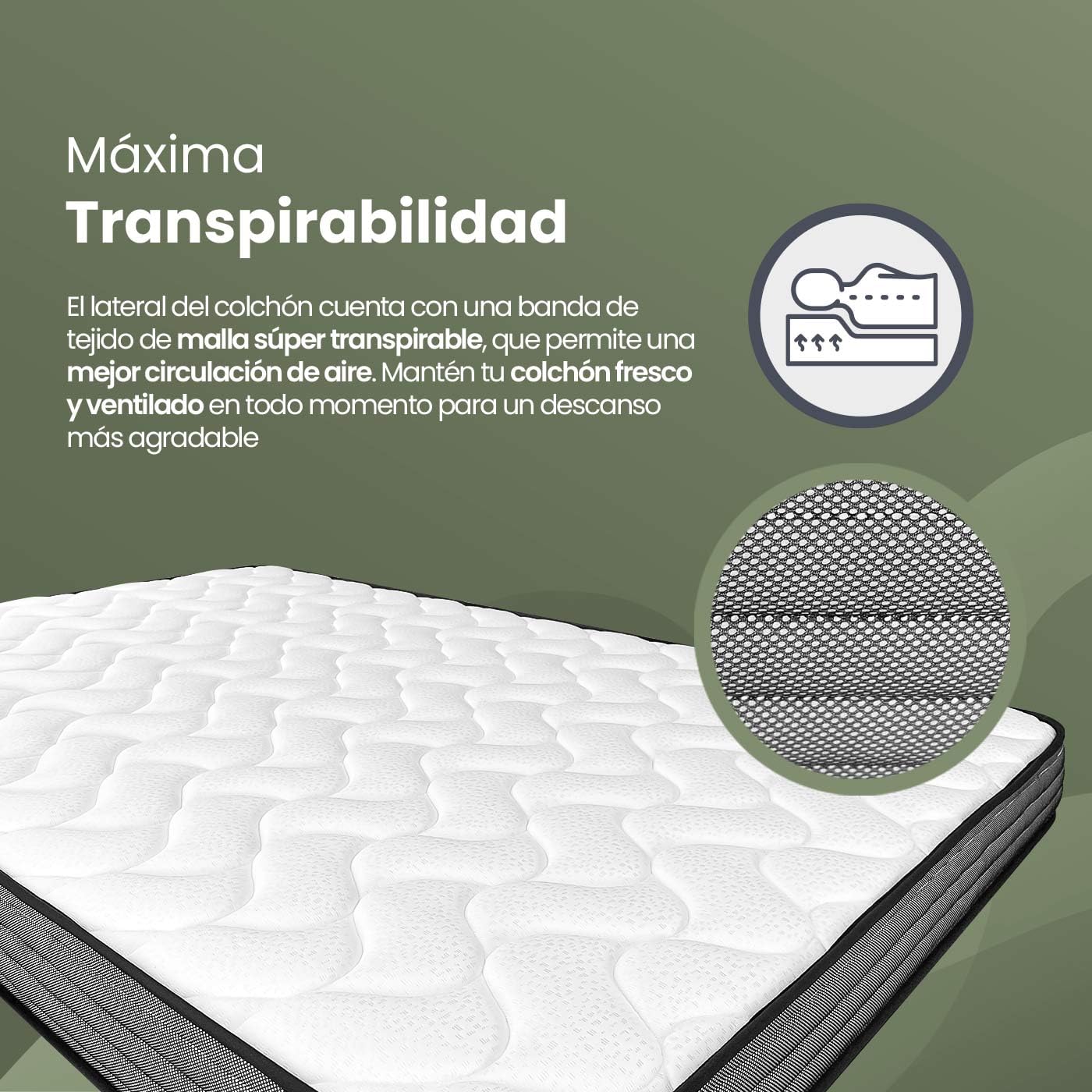 Homey - Colchón Andrea Reversible 90 x 190 cm, Ideal para Camas Nido o Literas, Antiácaros, Antibacterias e Hipoalergénico