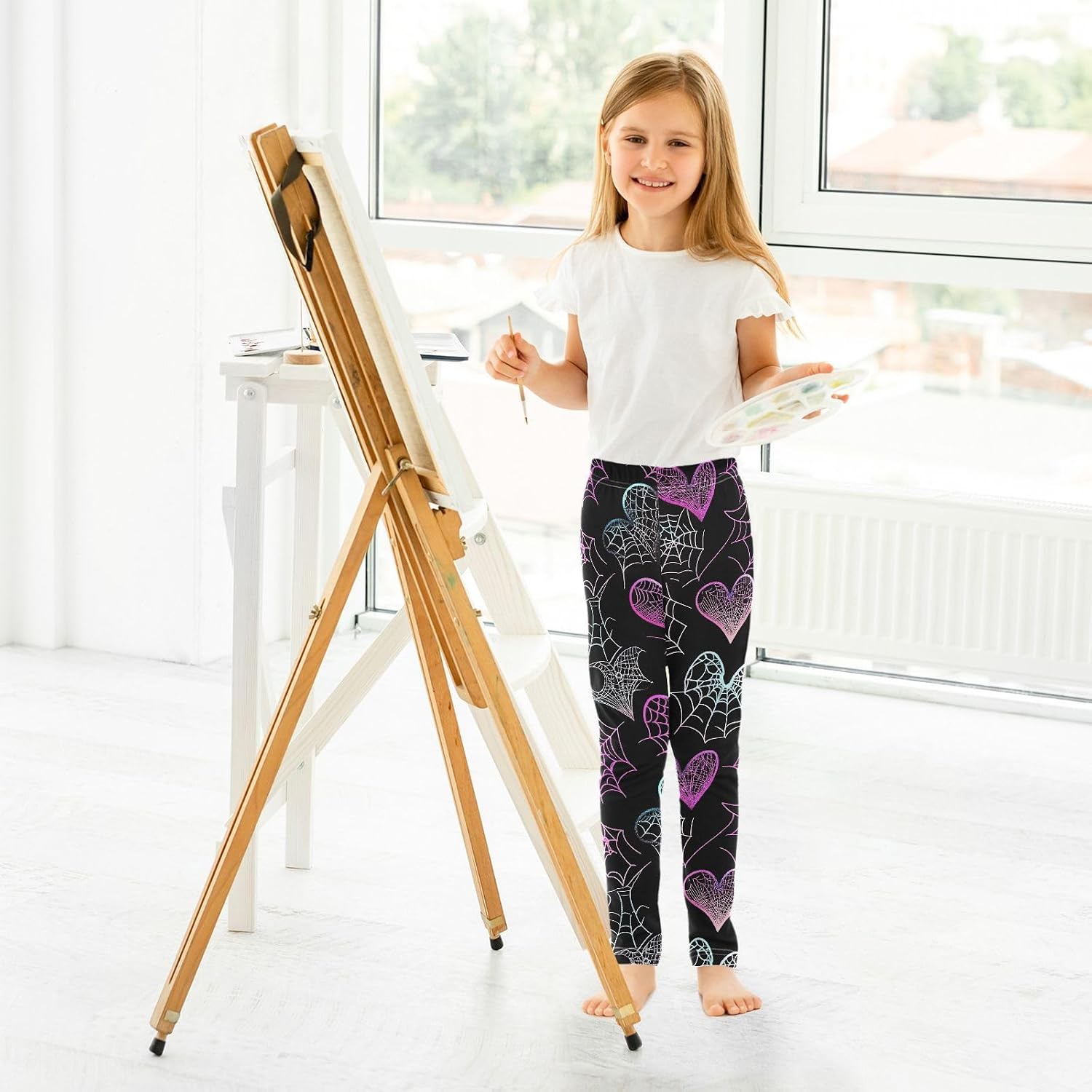 GAIREG Kids Full-Length Leggings Neon Heart Black