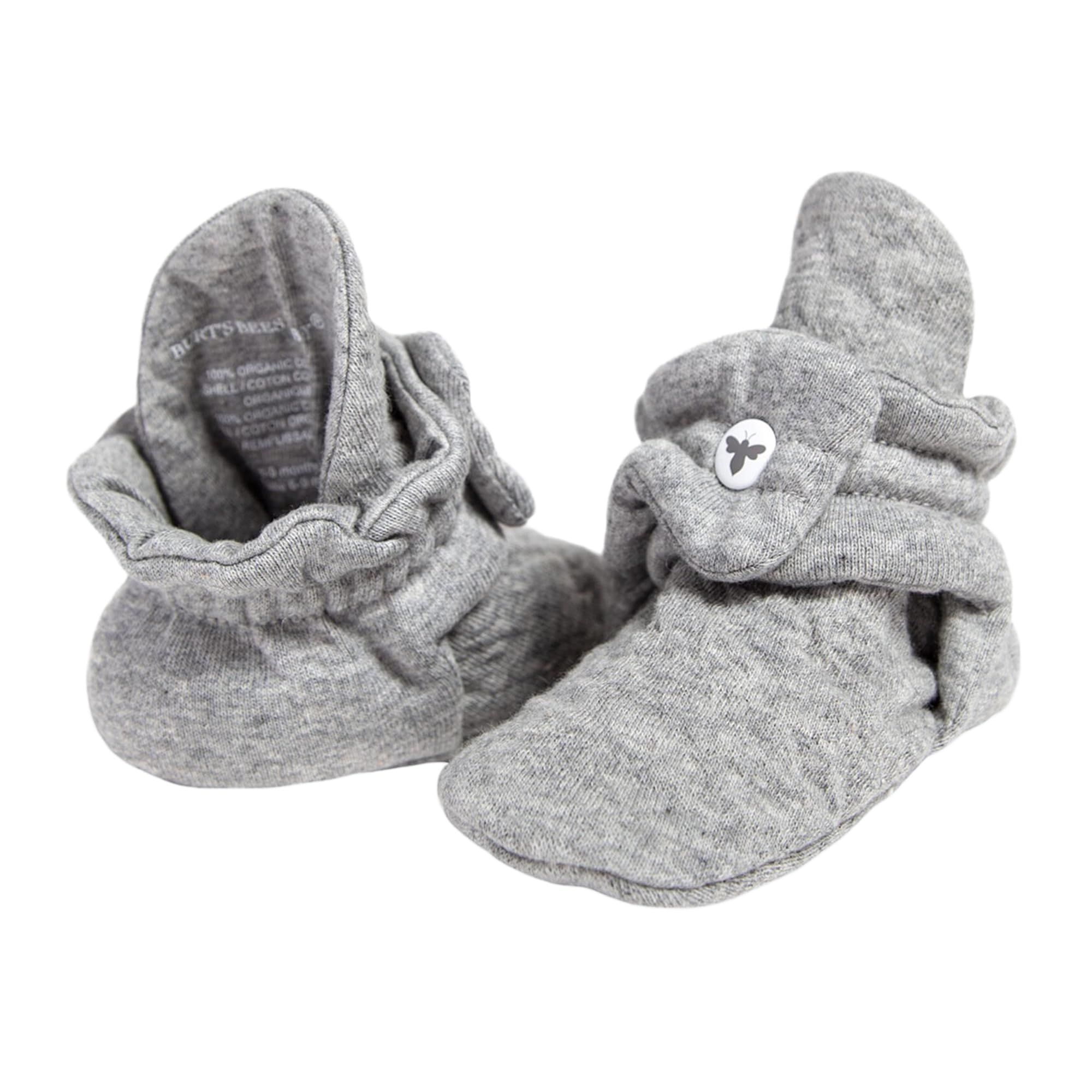 Burt's Bees Baby Booties, Organic Cotton Newborn Essentials Shoes, Neutral Infant Adjustable Slippers Sock, Quilted Heather Grey, 0-3 Months
