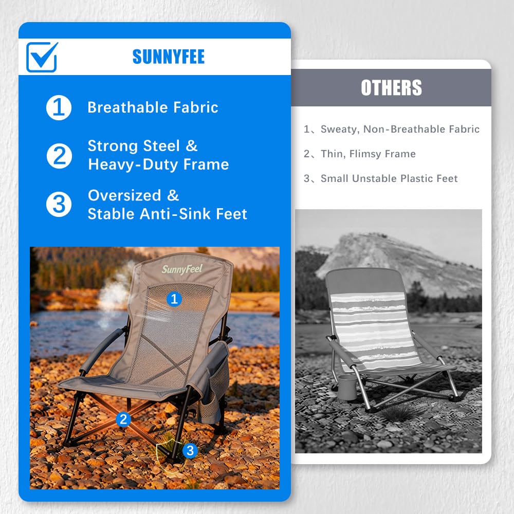 Amazon.com : SUNNYFEEL Folding Low Camping Beach Chair 2 Pack