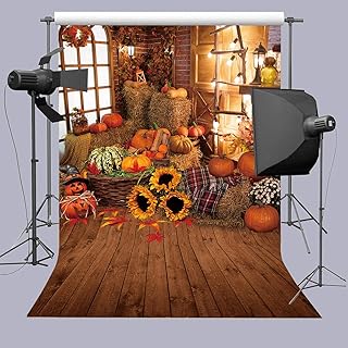 BUTEN Fall Backdrop Autumn Wooden Floor Barn Backdrop Autumn Pumpkins Maple Leaves Sunflower Backdrop for Kids Adult Family Portrait Photo Background 5X7FT