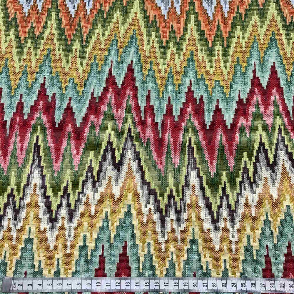 Kt KILOtela - Tissu d'Ameublement, Jacquard Gobelin, Coussins, Rideaux, Accessoires, Déco, Fauteuils, Canapés, 100 cm Longueur x 280 cm Largeur, Zigzag Sinuco, Multicolore 1 m