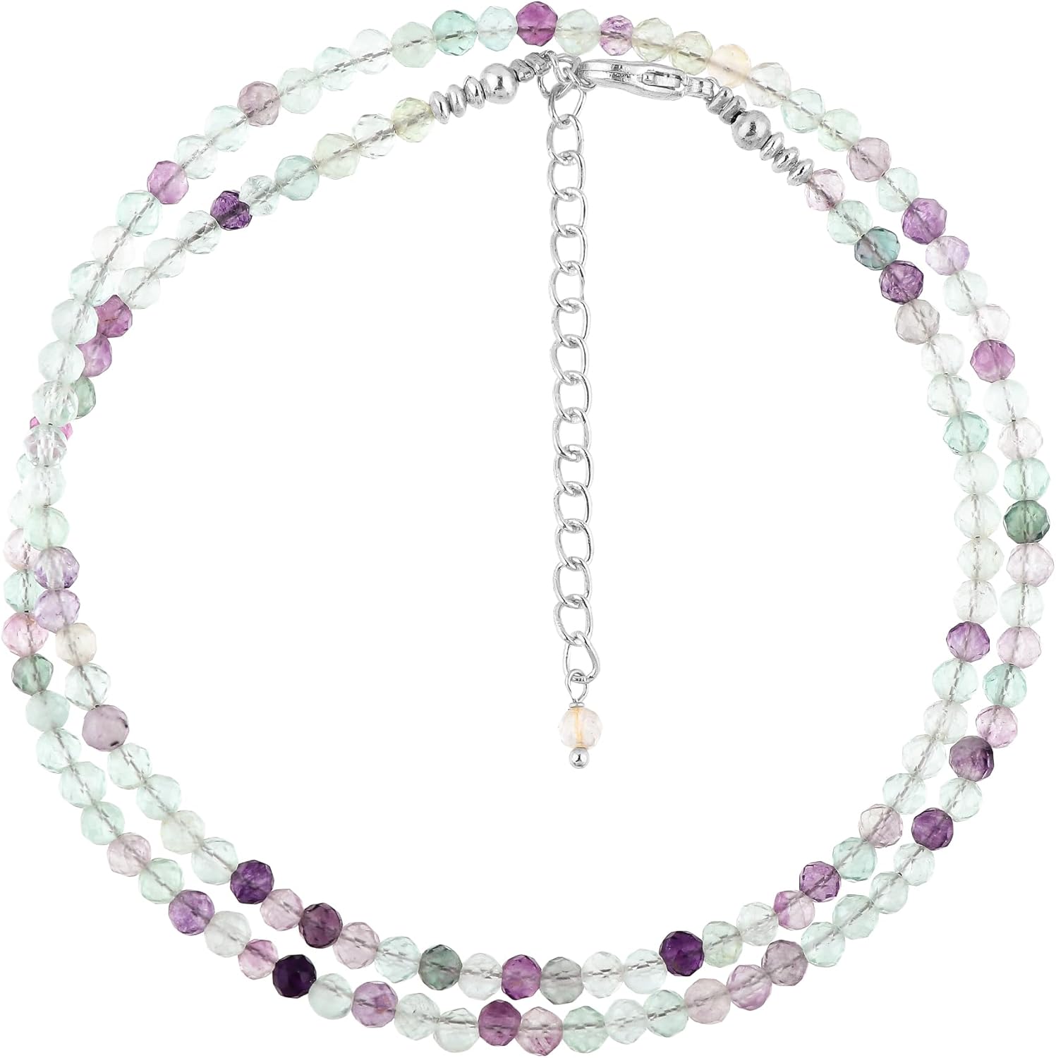 Natural Beaded Necklace Adjustable Choker Crystal Handmade Jewelry, 3 To 3.5 mm Beads, Hypoallergenic 18 Inch Silver Plated Gemstone Necklaces For Women