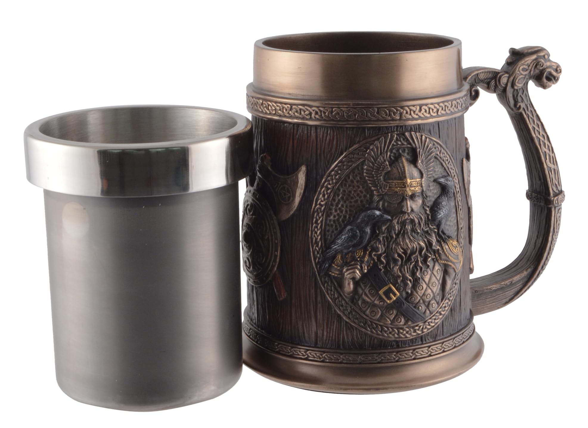 Veronese 708-775 Krug germanische Götter Thor und Odin mit Drakargriff mit Metalleinsatz Becher Nordmänner