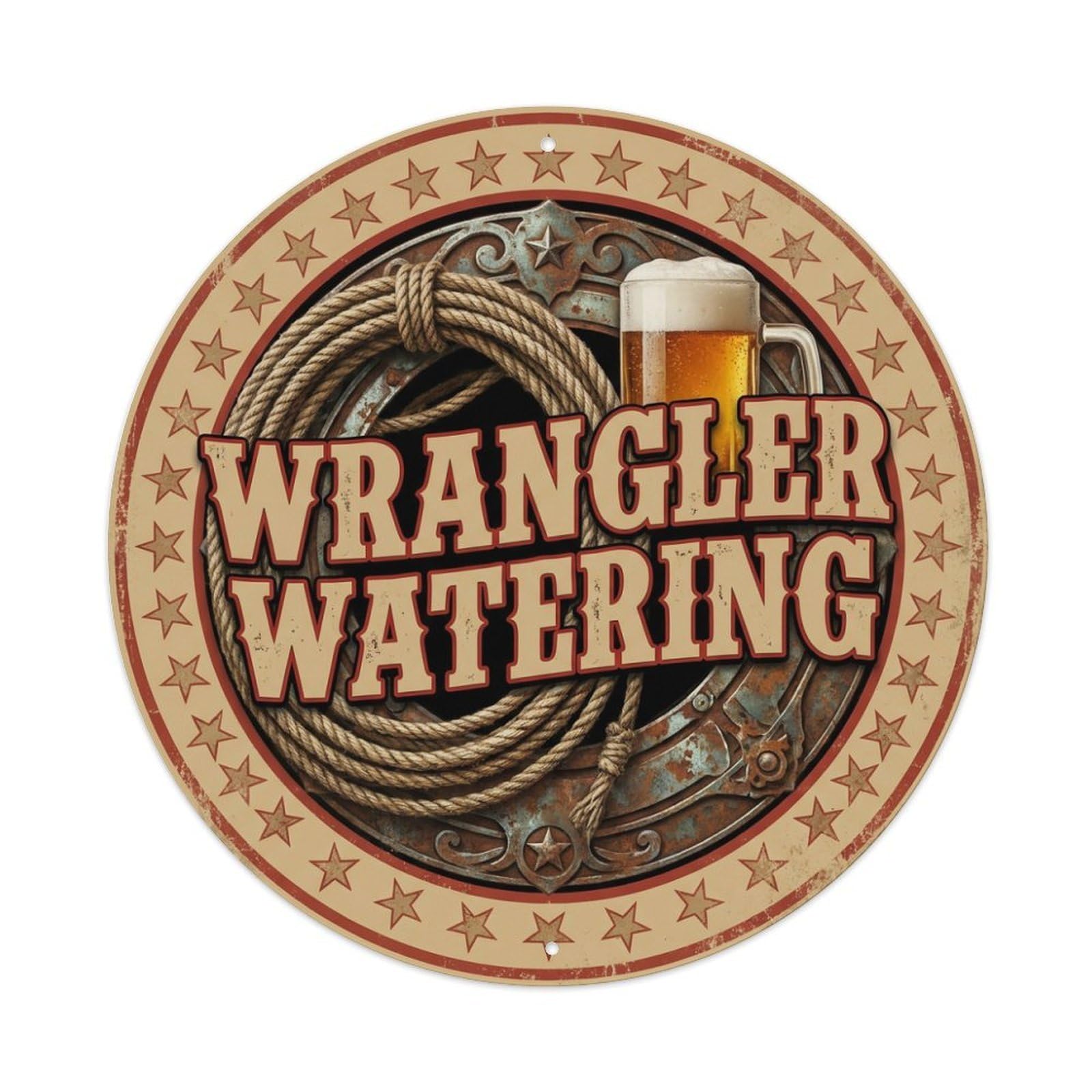 Vintage Beer Western Cowboy Wrangler Watering Retro Bar Metal Tin Sign