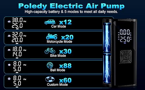 Miniatura 4 de Inflador de neumáticos de inflado rápido con función de memoria, compresor de aire portátil POLEDY 150PSI Mini bomba de aire inalámbrica con medidor