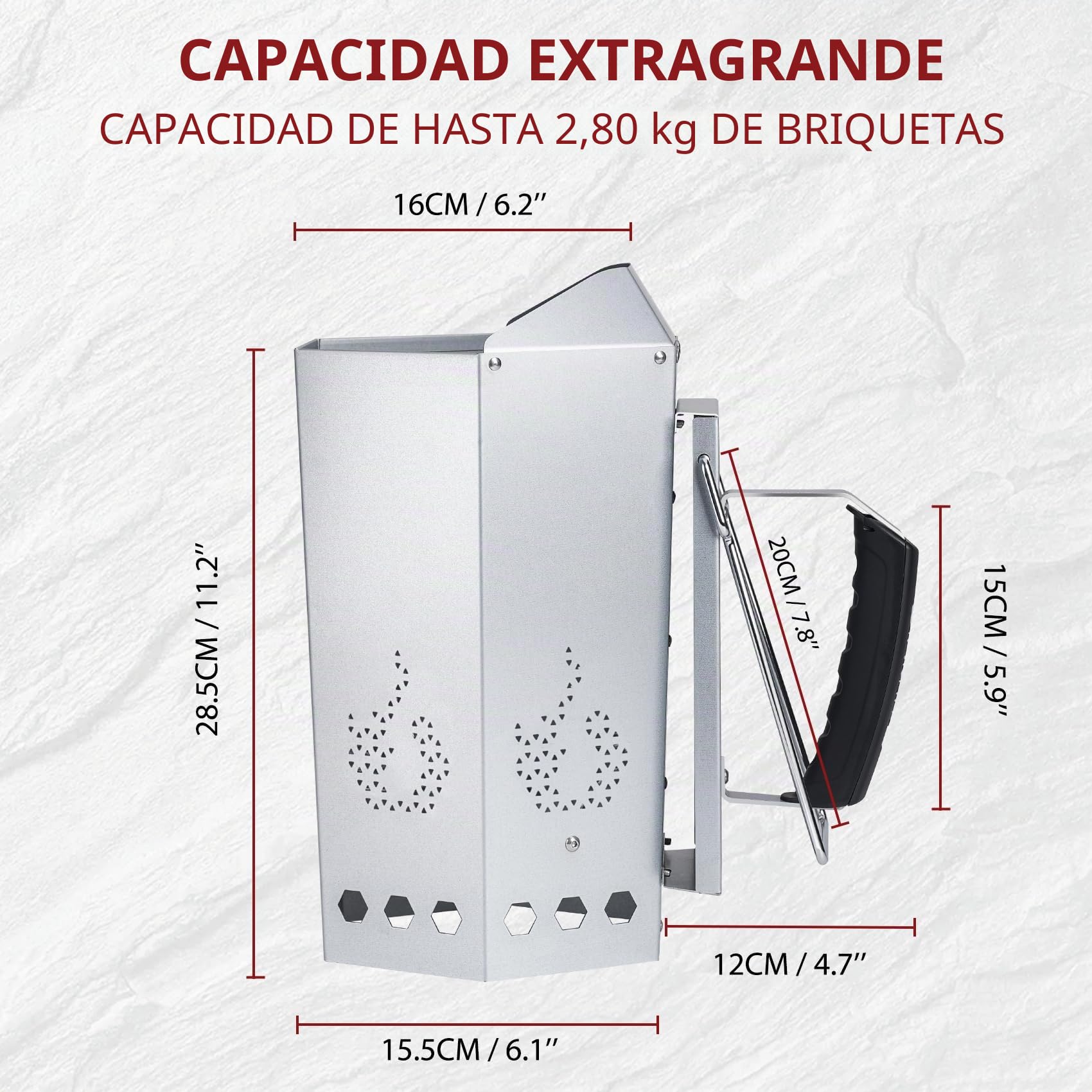 onlyfire Chimenea de Encendido, Arrancador de Chimenea para Barbacoa con Termoaislante y Asas Metálicas, Encendedor Rápido para Barbacoas y Parrillas de Carbón