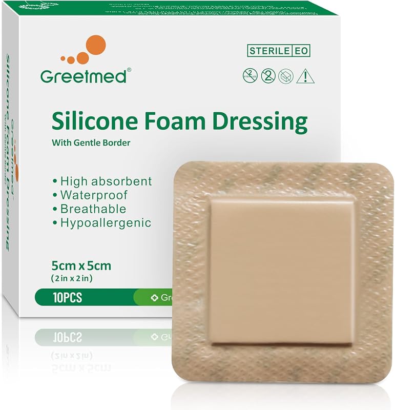 Silicone Foam Dressing 2x2 Inch with Border - 10 Pack Adhesive Waterproof Bandages for Wound - High Absorbency Big Foam Pad Bandaids - Medical Grade Wound Dressing