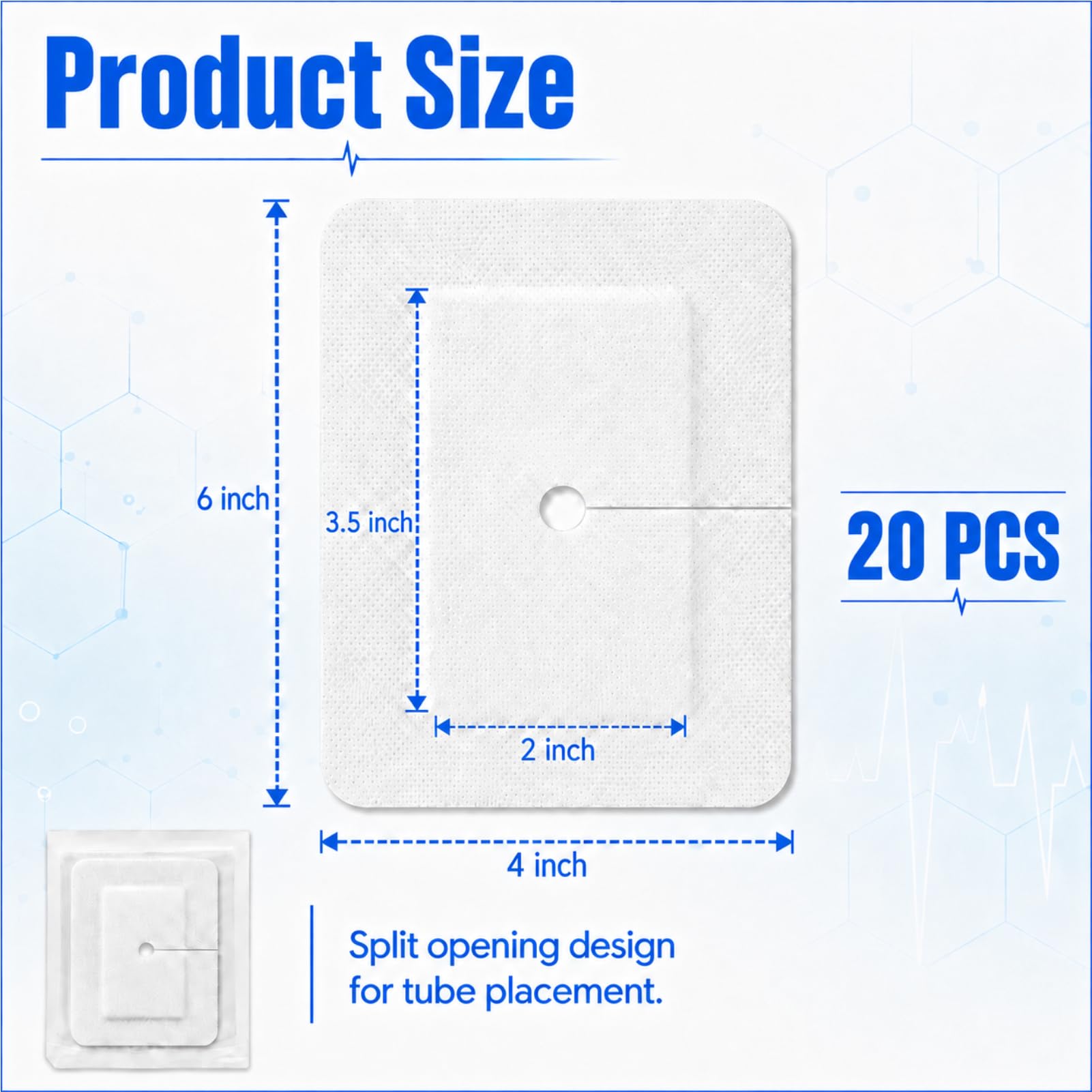 Dressing di sicurezza del catetere adesivo diviso per la cura(4 * 6",10pcs) | Materiale non tessuto, angoli arrotondati resistenti al curling, progettato per i siti del catetere PD