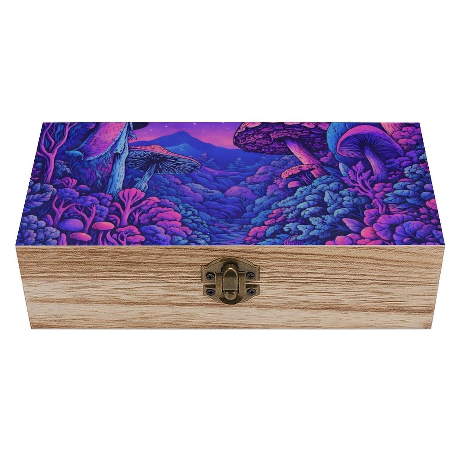 SMAZDFXX Mushroom Mushrooms Scenery Wooden Storage Box With Hinged Lid Decorative Front Clasp Keepsake Boxes