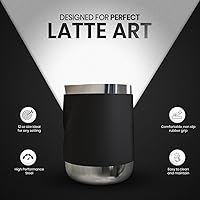 Vista 3 de Rattleware Jarra de acero inoxidable con mango de 12 onzas, con mango de goma, duradera y resistente al calor, jarra de espuma de leche