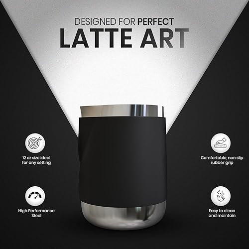 Miniatura 3 de Rattleware Jarra de acero inoxidable con mango de 12 onzas, con mango de goma, duradera y resistente al calor, jarra de espuma de leche para
