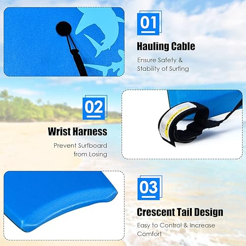 Miniatura 3 de Happytools - Tabla de surf ligera de 3741 pulgadas con correa de muñeca, núcleo de EPS, cubierta XPE y parte inferior deslizante de HDPE para playa,