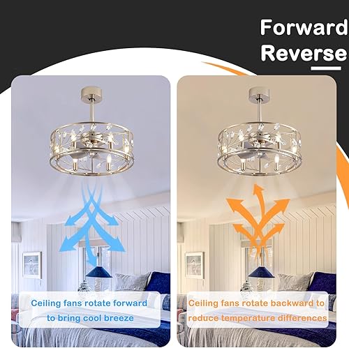 Miniatura 5 de Ventiladores de techo de cristal con control remoto de luces, lámpara de araña negra de perfil bajo de 20 pulgadas, moderno ventilador de techo