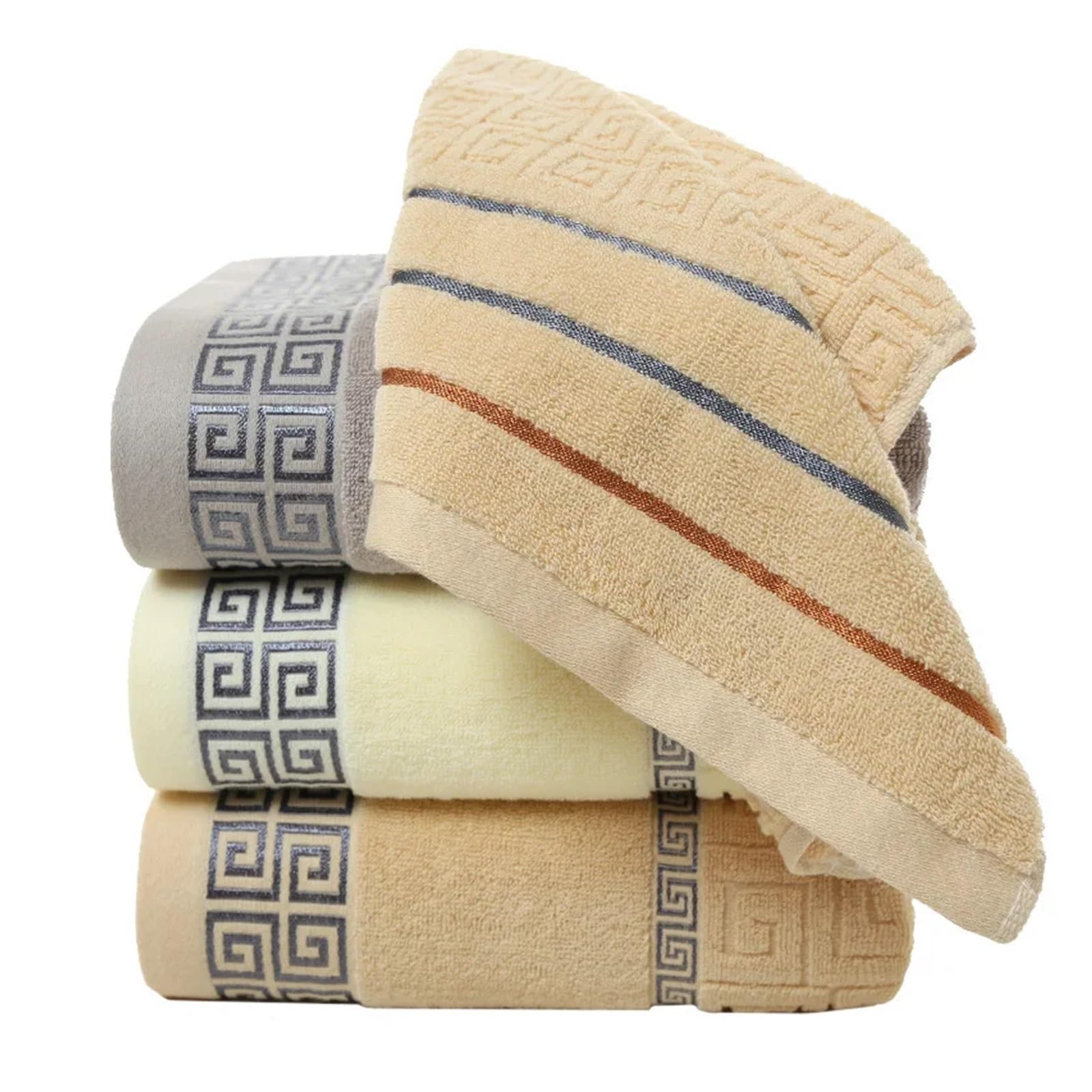 Juego de 3 uds. De Toallas de baño 100% de algodón, Juego de Toallas de baño Bordadas de Lujo, 1 Uds. De 70x140cm, 2 uds. De 35x75cm, Toallas multifunción de Secado rápido(Dots Light Brown)