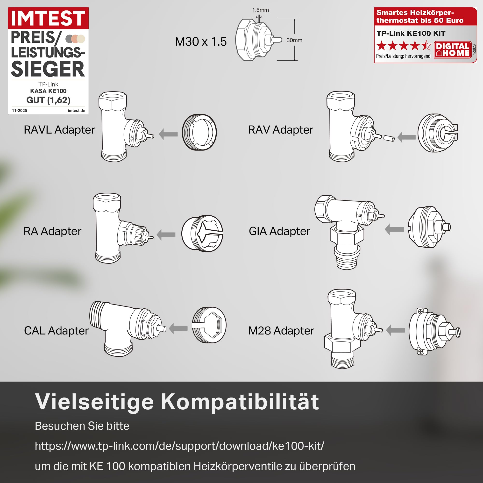 TP-Link smartes Heizkörperthermostat - Erweiterungseinheit, benötigt Kasa Hub, Heizungssteuerung (Kasa App, Zeitpläne, Geofencing, Fensteröffnungserkennung), Matter, Alexa, Apple Home