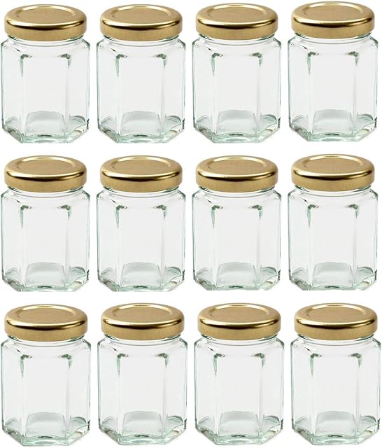 Nutley's 12 Hexagonal 110ml (4oz) Glass Jam, Chutney, Preserve Jars