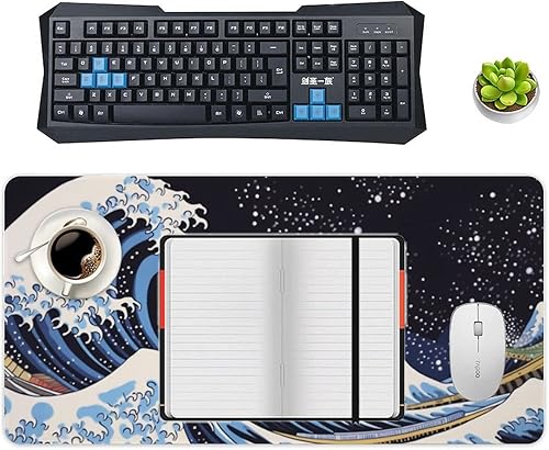 Miniatura 4 de Alfombrilla de escritorio japonesa sobre escritorios, alfombrilla grande para mouse con olas de mar Kanagawa, alfombrilla de mouse para escritorio,
