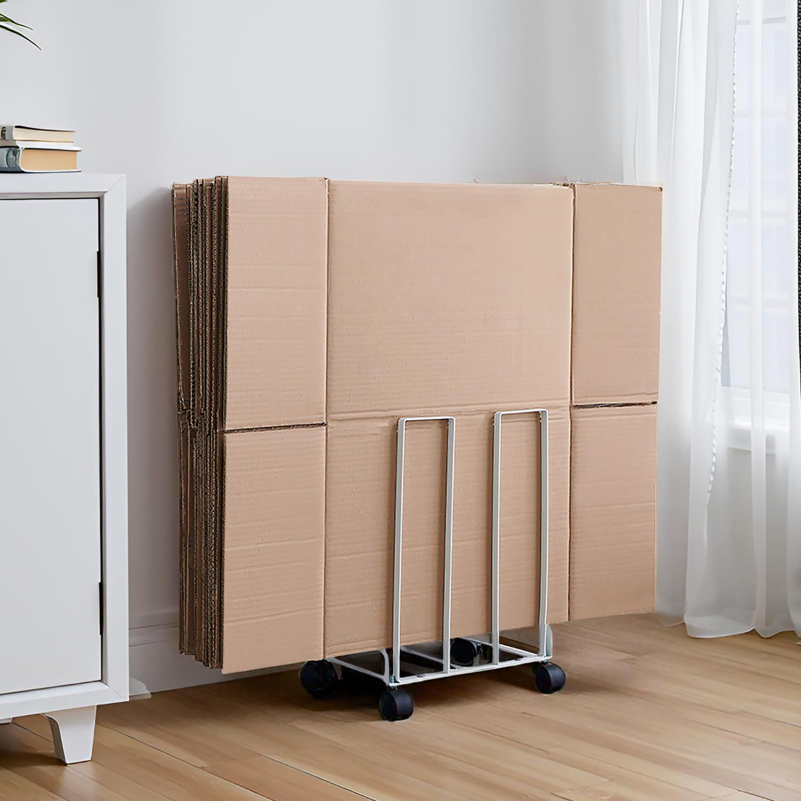 Organisateur De Carton avec des Roues, Portable Unité de Support de Cartons pour la Maison, Supermarché, Commercial (Blanc)