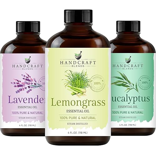 Handcraft - Juego de aceite esencial de eucalipto, aceite esencial de lavanda y citronela, enorme 4 onzas líquidas, aceites esenciales 100% puros y