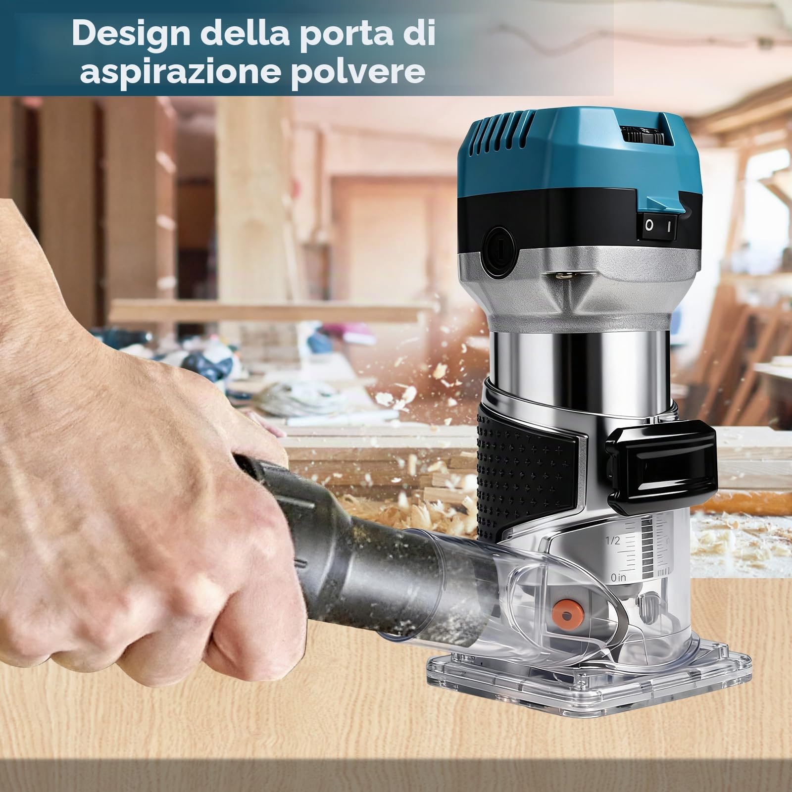 Fresa per legno, fresa superiore, 1000 W, fresatrice per bordi con una sola mano, fresa per bordi superiore, 6 velocità variabili, fresa multifunzione con set di frese da 16 pezzi e tasca per attrezzi