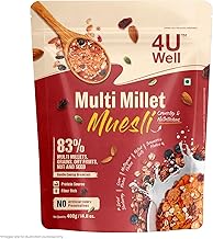4 U WELL Multi Millet Muesli 400g | Gentle Energy Breakfast 83% Multi Millets, Grains, Dry Fruits, Nut and Seed, No Artificial Colors, Preservatives | No Refined Sugar, Healthy Breakfast Cereal