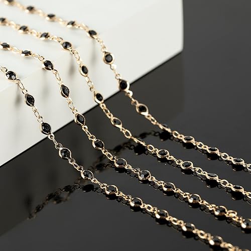Miniatura 5 de KYUNHOO 16.4 Feet Gold Plated Chain for Jewelry Making Black Rhinestone Bead Chain with Jump Rings and Lobster Clasps Jewelry Craft DIY Decoration