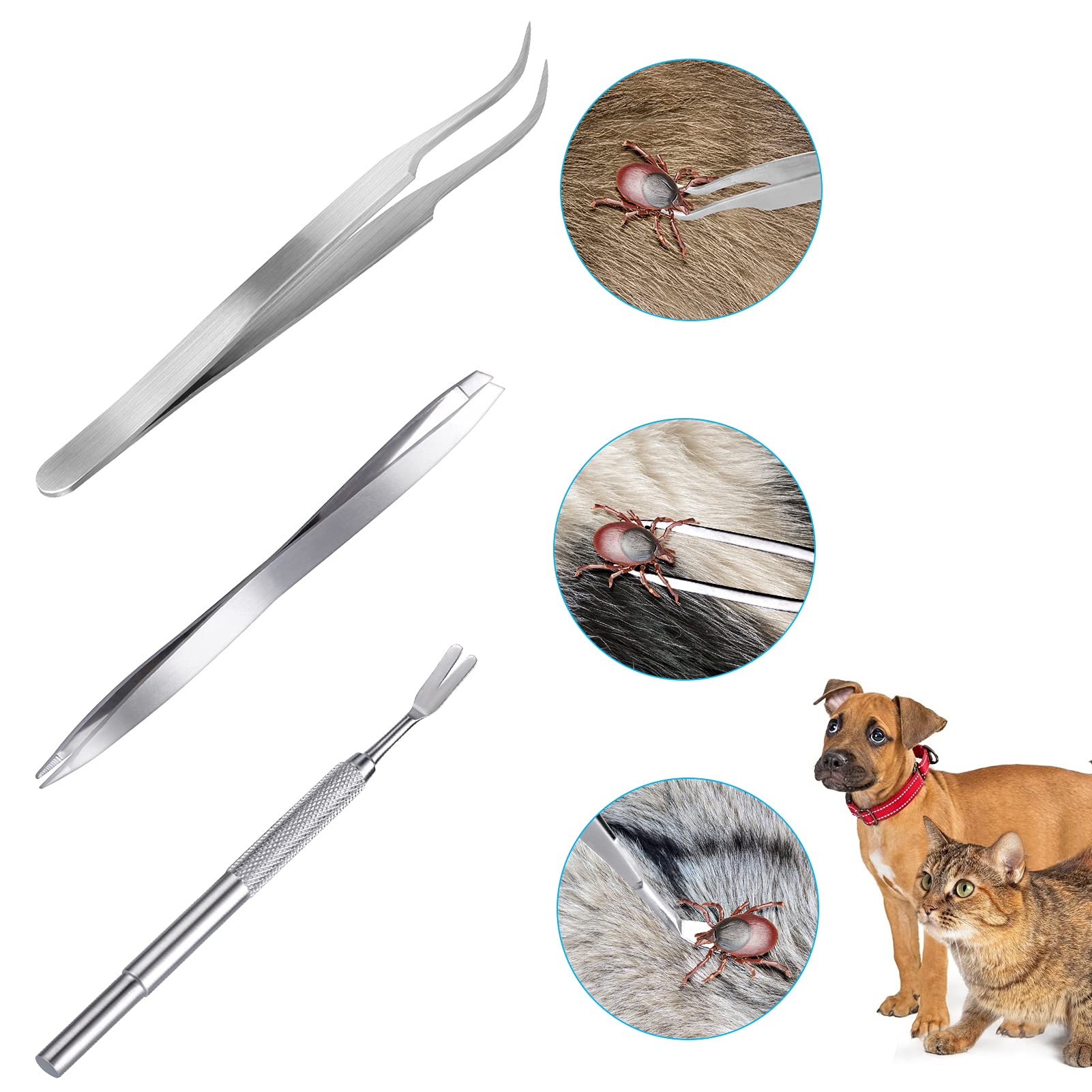 Kiiwah 6 pcs Tire Tique, Pince à Tique de en Acier Inoxydable, Crochet Tiques en Plastique avec Boîte de Rangement pour Chiens et Chats