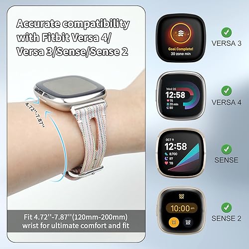 Miniatura 4 de VEAQEE Bandas tejidas para Fitbit Versa 4Sense 2SenseVersa 3 para mujeres y hombres, cómodas correas de repuesto de tela delgada, pulseras