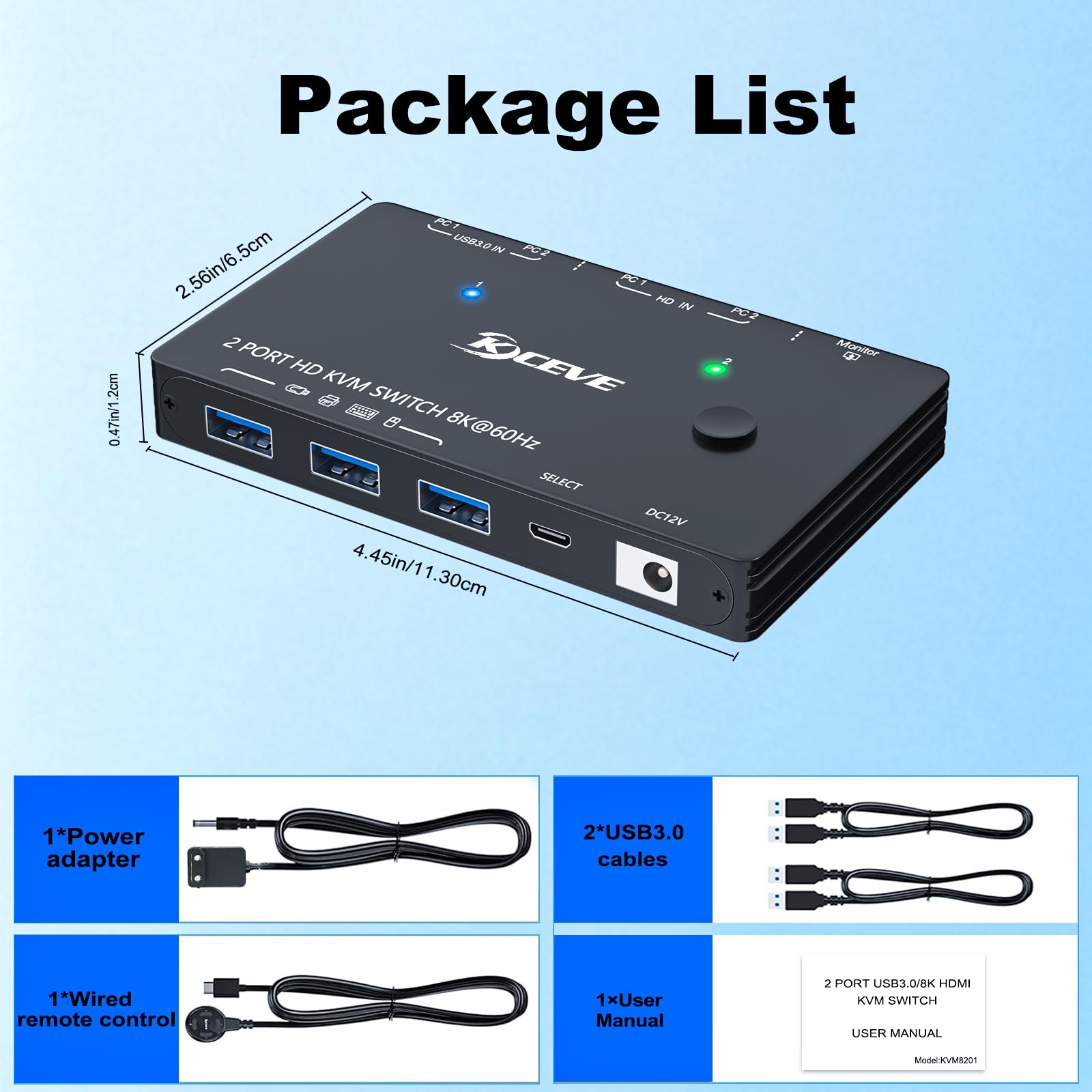 Commutateur KVM HDMI 2 PC 1 moniteurs 8K@60Hz 4K@120Hz, ESKEVE USB3.0 Switch KVM pour 2 PC partageant 1 moniteur et 3 périphériques USB 3.0, avec câble USB, adaptateur secteur et télécommande par